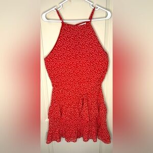 She + Sky Red Floral Mini Dress Line with Ruffles Size Medium